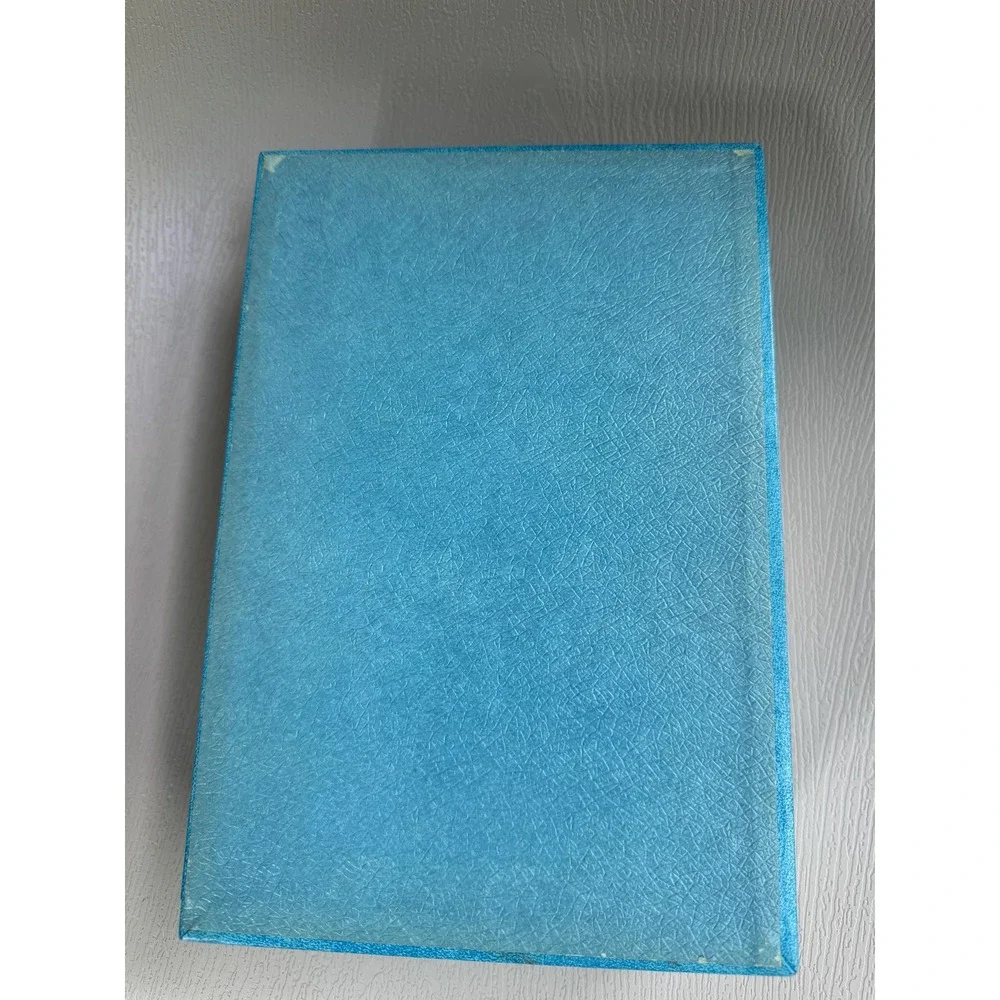 1950s Bond St. Blue Mid Century Folding Jewelry Box w Mirror Vintage Vanity Case